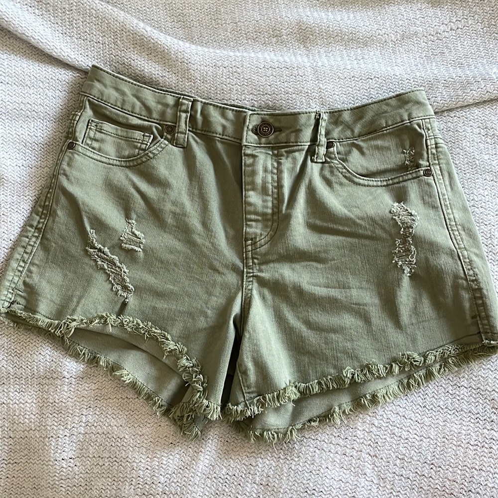 Women’s Distressed Olive Jean Shorts